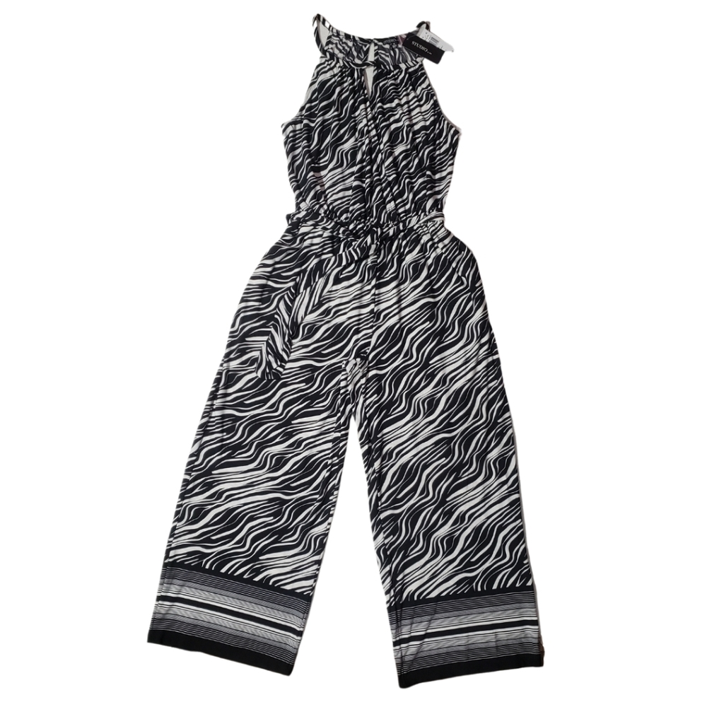 Studio by JPR Zebra Printed Belted Cropped Wide-Leg Jumpsuit